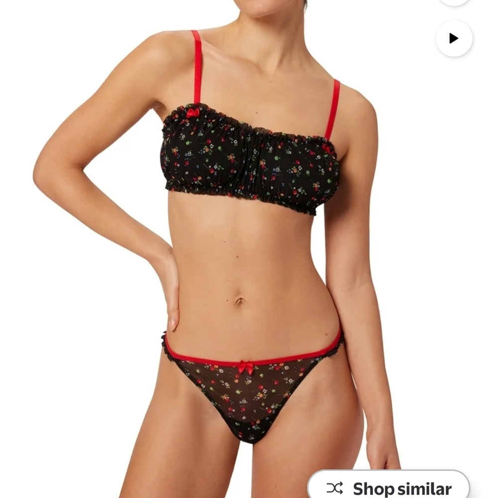 Black Floral Bandeau Bra And Panty Set